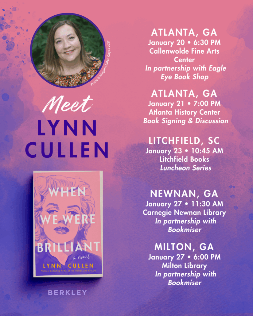 When We Were Brilliant Tour Card featuring author Lynn Cullen's book tour events (subject to change)